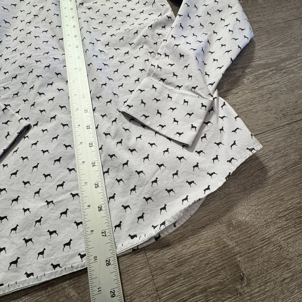Banana Republic Shirt Mens S White Cotton Tech Stretch Dog Print Slim Flex Fit